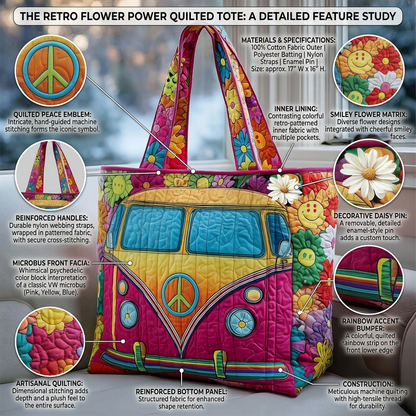 Hippie Van Quilted Tote Bag