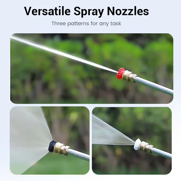 High-pressure water gun 3 interchangeable nozzles, durable aluminium alloy & powerful