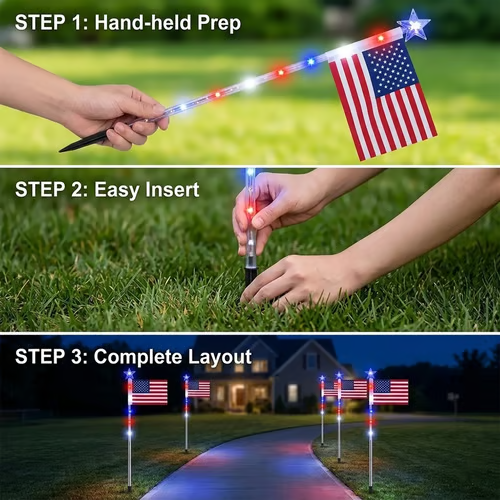 Independence Day -8 PCS Flag Light Set (4th of July Decorations with 8 Lighting Modes)