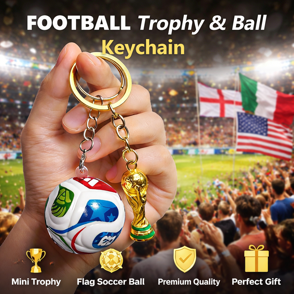 Sports Ball & Gold Trophy Keychain Set, Mini Bag Charm Pendant for Backpack, Handbag, Keys and Party Gifts
