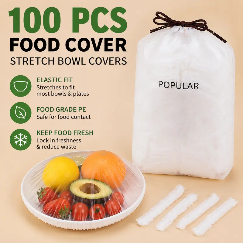 Disposable Elastic Stretch Food Covers 100PCS | Quick Food Storage for Bowls & Plates