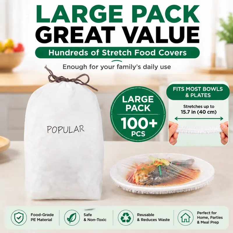 Disposable Elastic Stretch Food Covers 100PCS | Quick Food Storage for Bowls & Plates