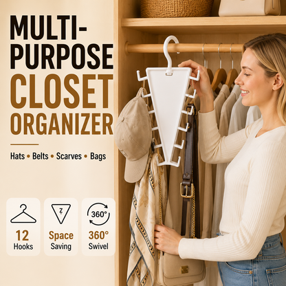 12-Hook V-Shaped Closet Organizer Save Space & Keep Accessories Tidy