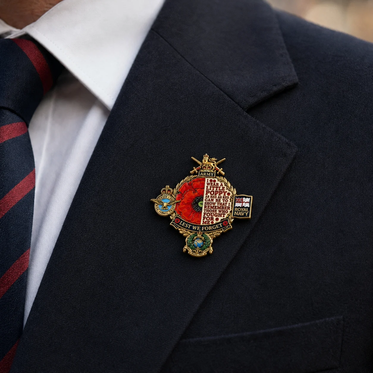 British Armed Forces Lest We Forget Tribute Metal Badge