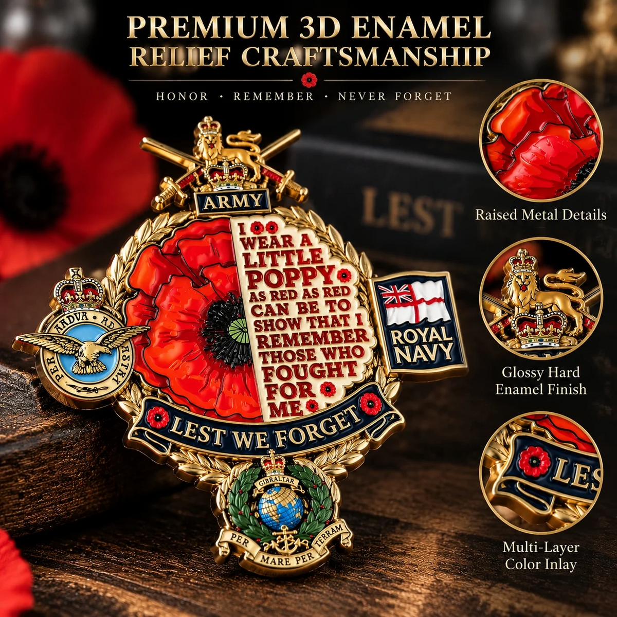 British Armed Forces Lest We Forget Tribute Metal Badge