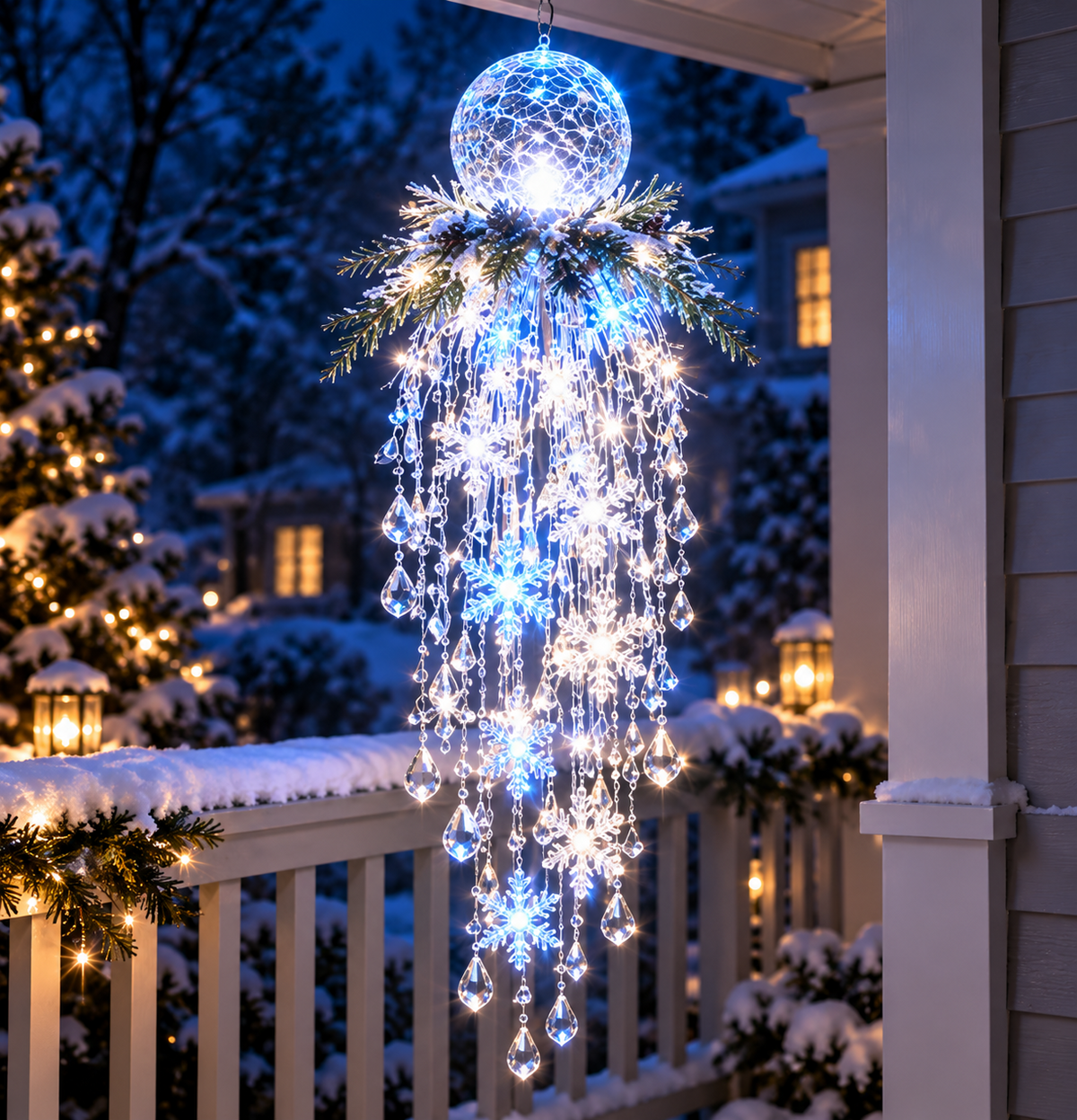 Crystal Cascade Christmas Light Hanging Snowflake & Crystal LED Porch D cor