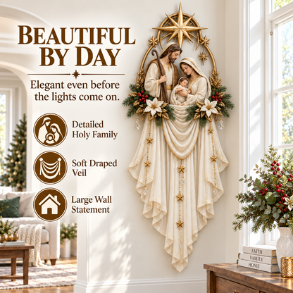 Holy Family Star Veil Cascade Lighted Nativity Christmas Wall Decor