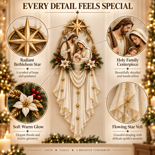 Holy Family Star Veil Cascade Lighted Nativity Christmas Wall Decor