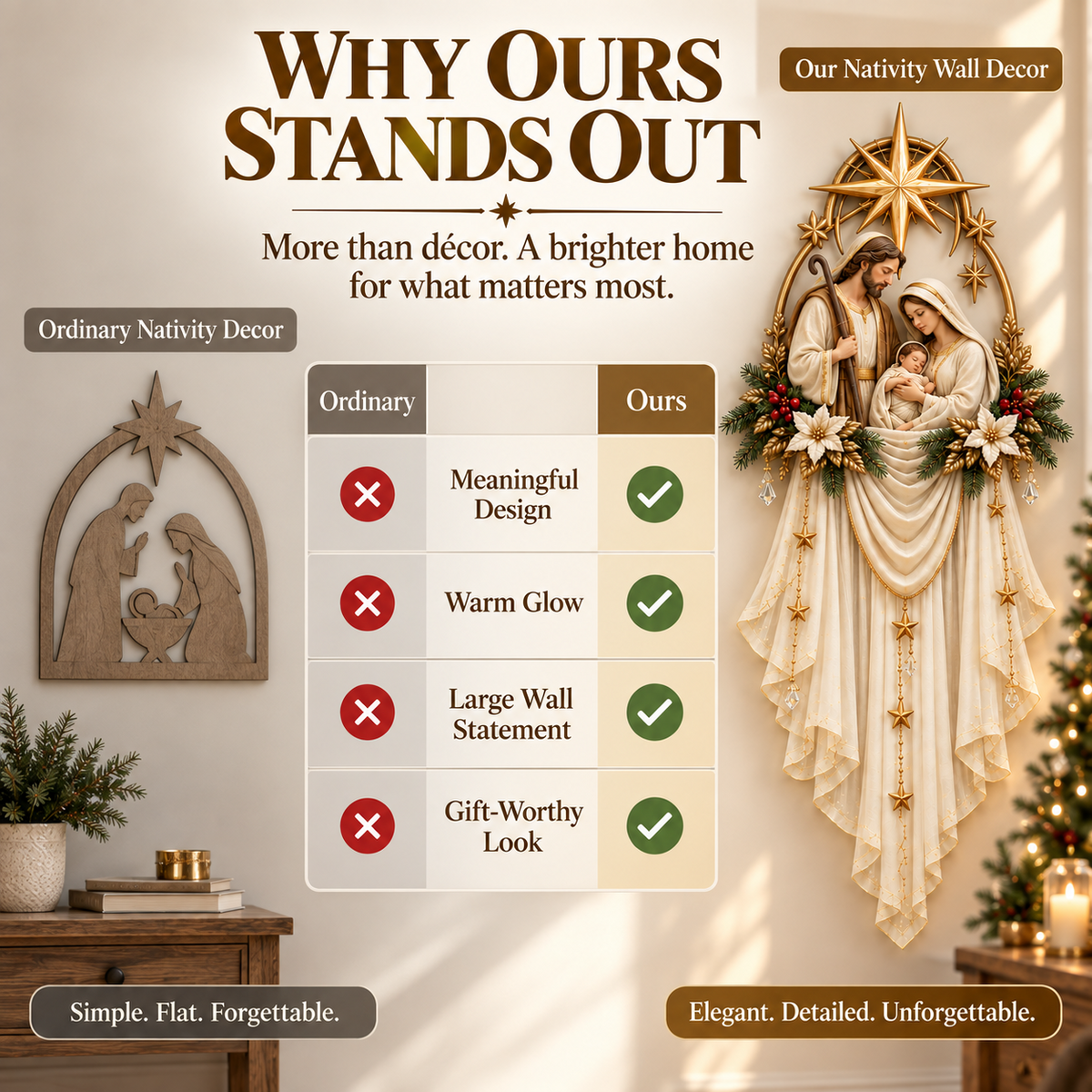 Holy Family Star Veil Cascade Lighted Nativity Christmas Wall Decor