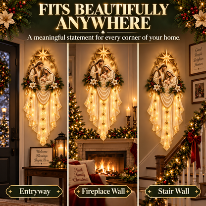 Holy Family Star Veil Cascade Lighted Nativity Christmas Wall Decor