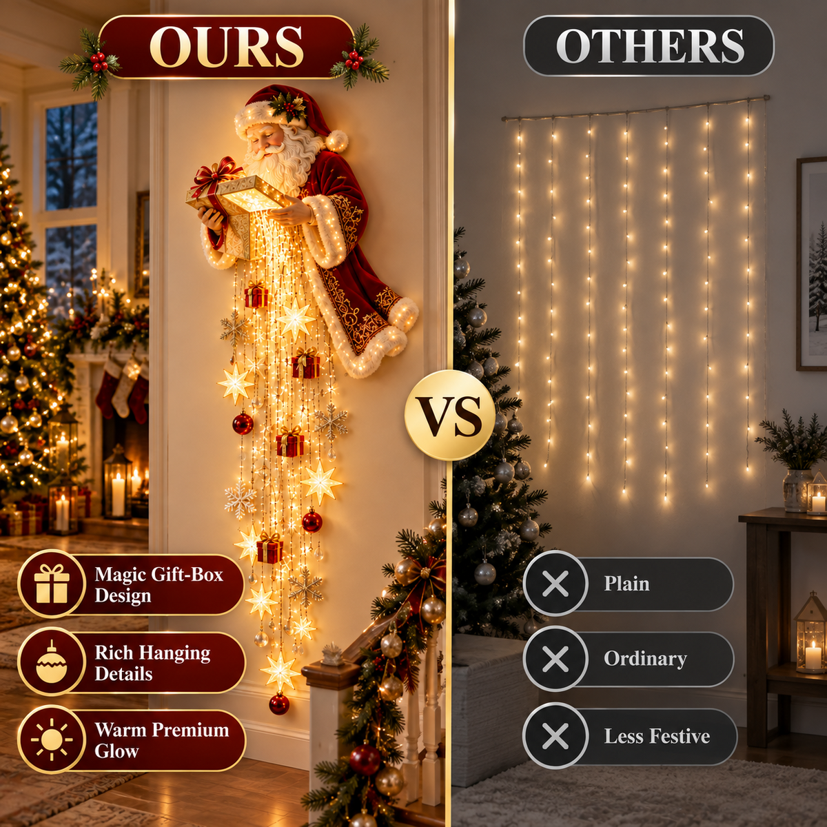 Santa s Magical Gift Starfall Cascade | Lighted Christmas Wall Decor
