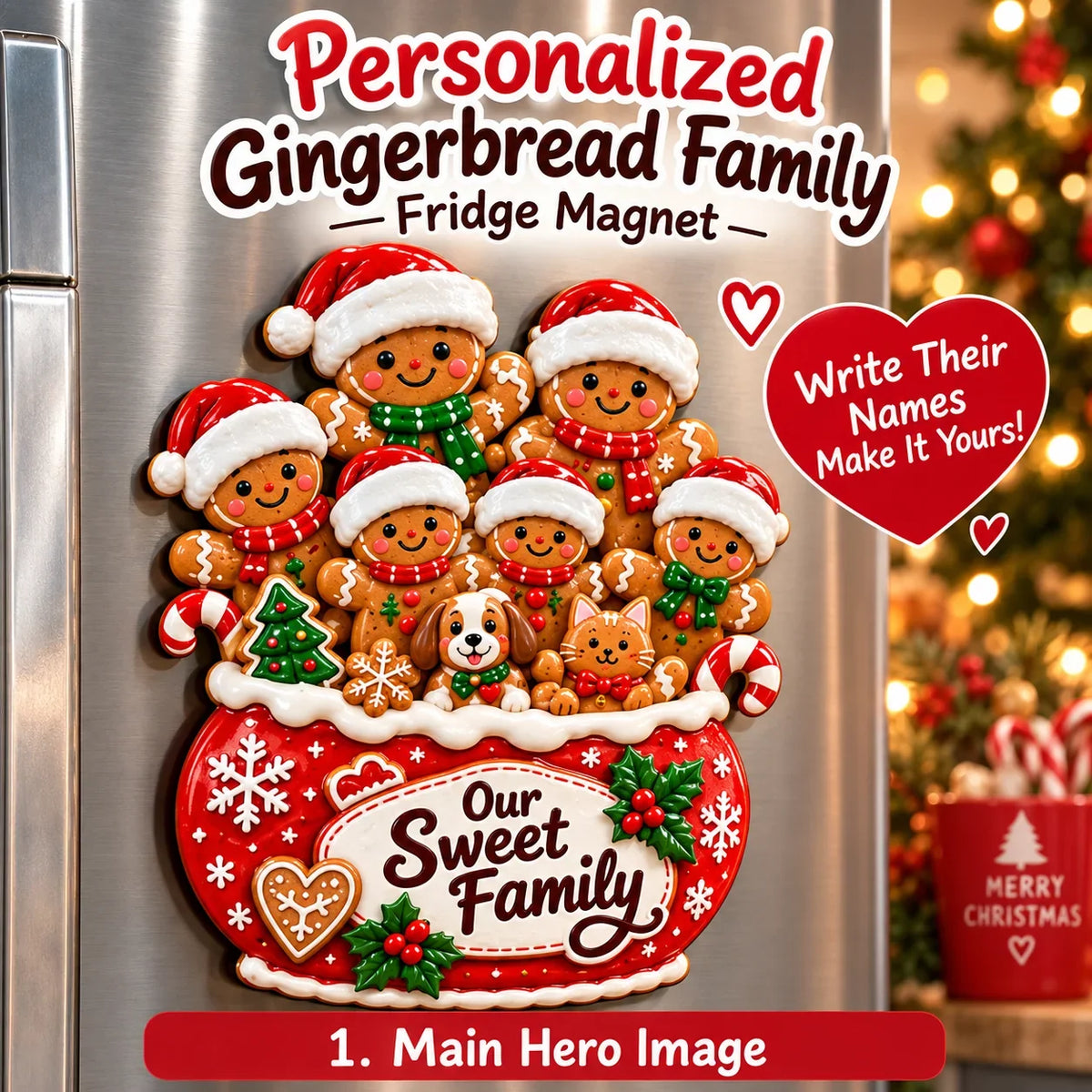 Personalized Gingerbread Family Fridge Magnet Writeable Christmas Keepsake
