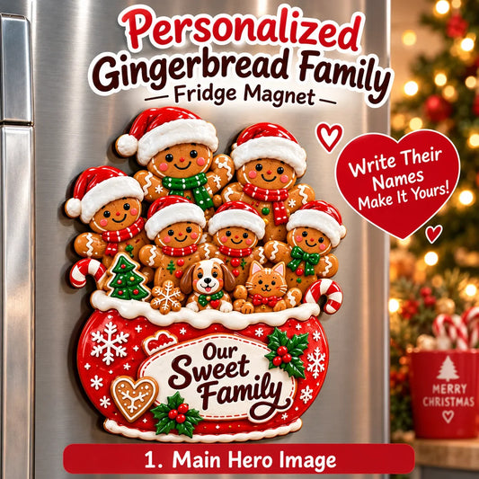 Personalized Gingerbread Family Fridge Magnet Writeable Christmas Keepsake