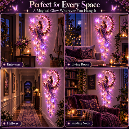 Enchanted Butterfly Moon Magical Fairy Starfall Wall Light with Cascading Crystal Glow