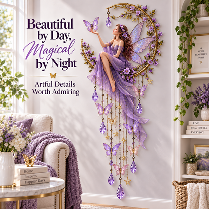 Enchanted Butterfly Moon Magical Fairy Starfall Wall Light with Cascading Crystal Glow