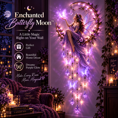 Enchanted Butterfly Moon Magical Fairy Starfall Wall Light with Cascading Crystal Glow