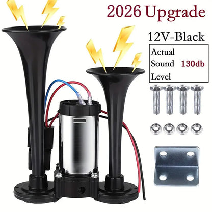 2026 Upgraded 12V 130DB Air Horn Dual Horn, Horn Kit with Air Compressor