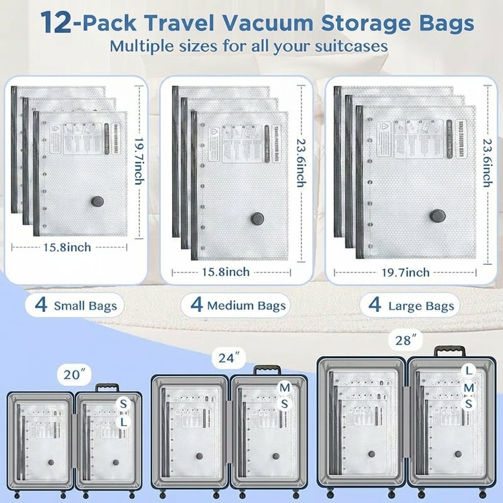 Rechargeable Vacuum Pump Travel Storage Bag Set
