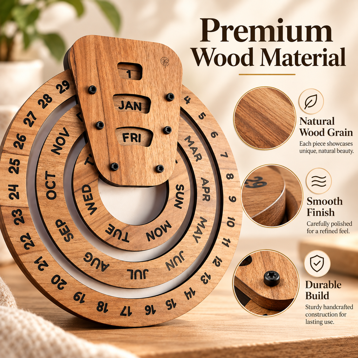 Perpetual calendar, wooden perpetual calendar