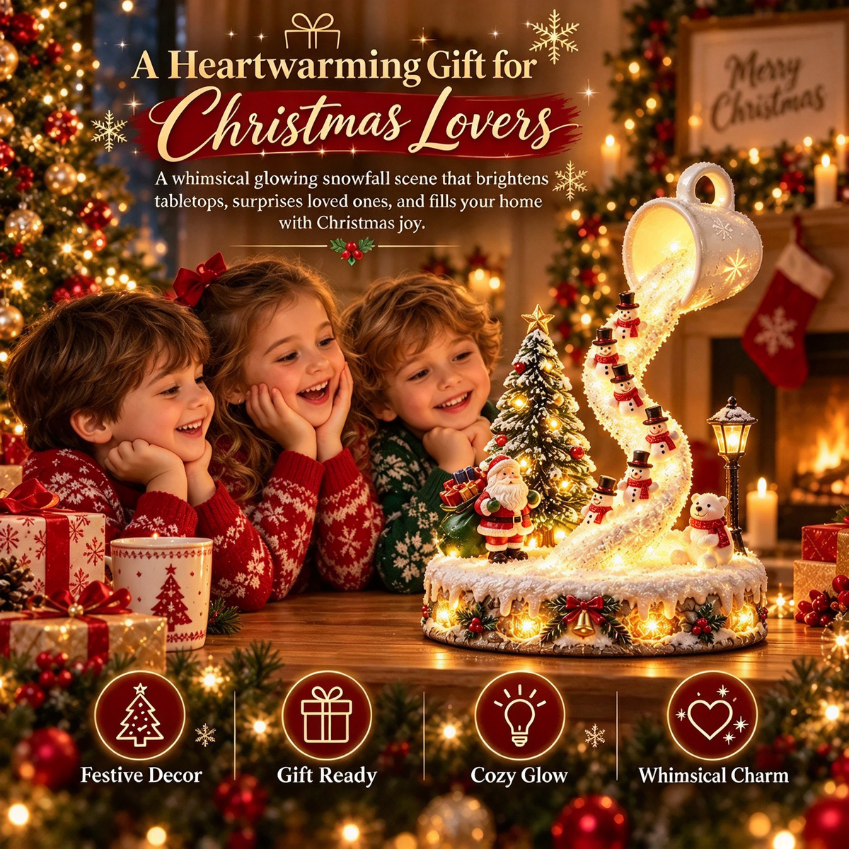 Lighted Christmas Snow Globe | Santa & Snowman Glowing Tabletop Ornament