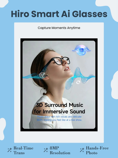 Next-Gen AI Smart Glasses 8MP Camera, 160+ Languages & Hands-Free Video