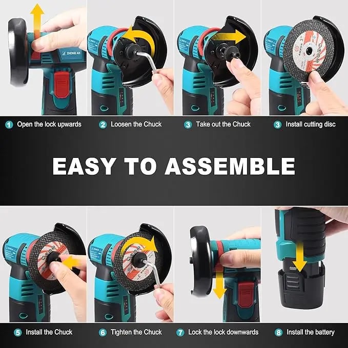 Cordless Mini Angle Grinder 19500RPM, 12V, Dual Battery, Compact & Powerful!