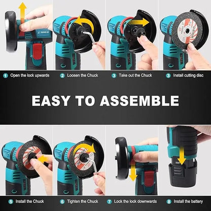 Cordless Mini Angle Grinder 19500RPM, 12V, Dual Battery, Compact & Powerful!