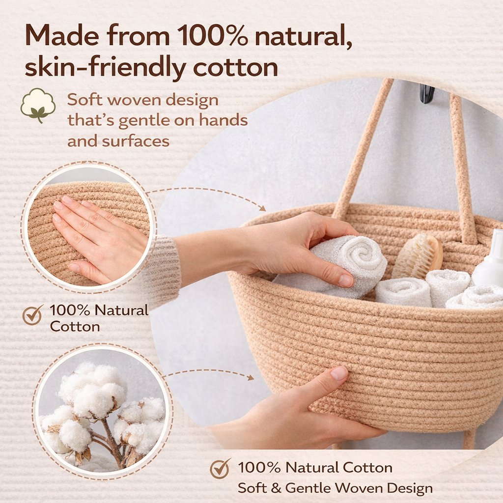 Woven cotton 3-Tier Over the Door Basket, Wall-Mounted Jute Storage Organizer