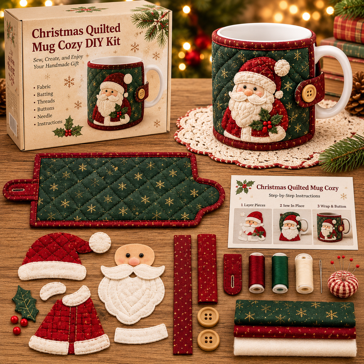 DIY Christmas Mug Cozy Sewing Kit Create Your Own Festive Mug Cover Add Cozy Holiday Charm to Your Favorite Mug