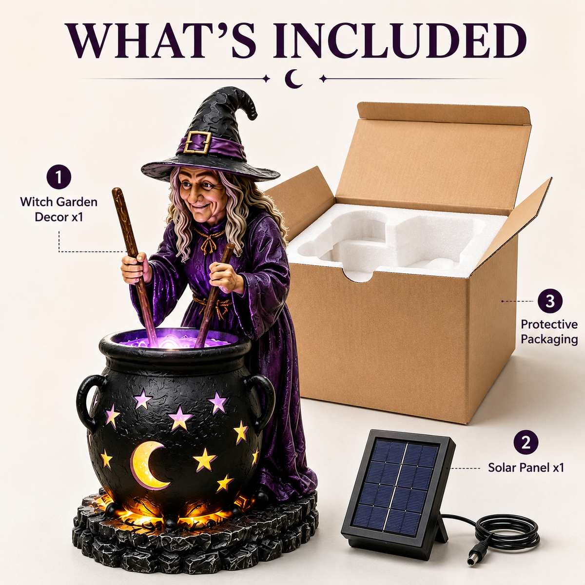 Halloween Witch Glowing Cauldron Solar Light Spooky LED Outdoor Garden Decoration for Yard & Patio