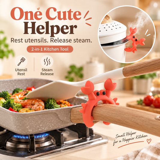 Cute Crab Silicone Utensil Holder and Pot Lid Lifter