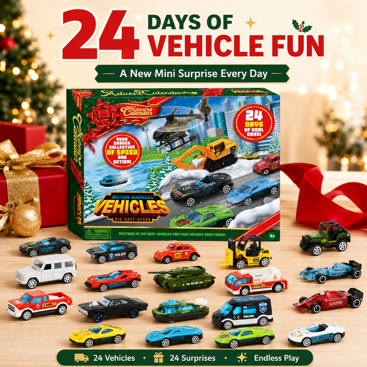 24-Day Christmas Vehicle Advent Calendar with Fold-Out Play Scene