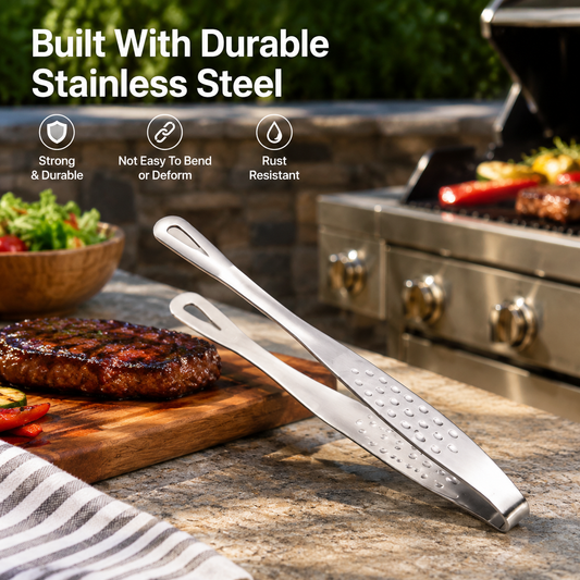 Stainless Steel BBQ Tongs Heavy-Duty Grill Tool for Easy Flipping & Serving