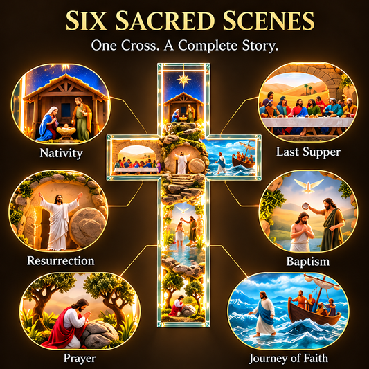 The Story of Jesus in 6 Scenes Cross Lamp