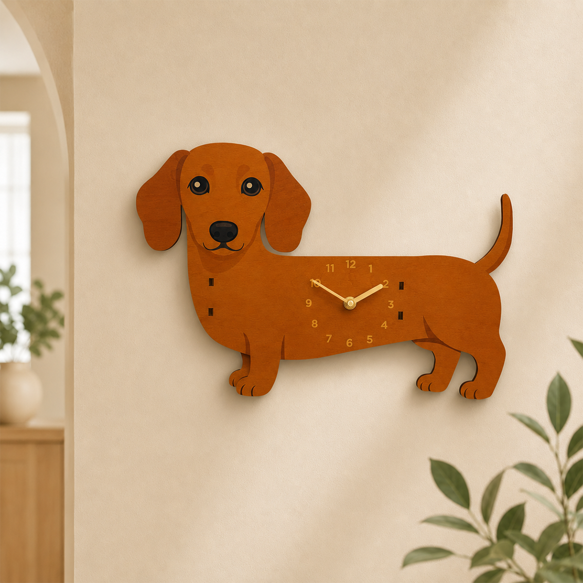 Arrival Swing Tail Dachshund Wooden Wall Clock