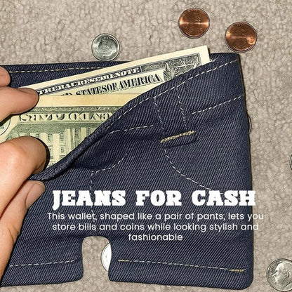 Mini Jeans Shaped Wallet - Denim Bifold Wallet for Men & Women