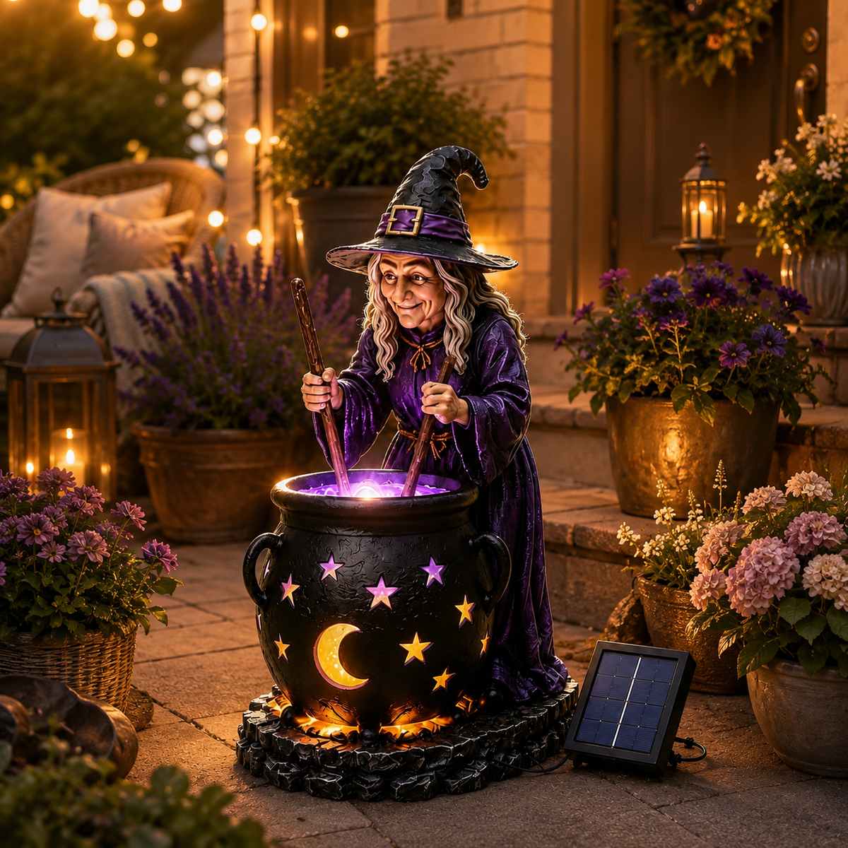 Halloween Witch Glowing Cauldron Solar Light Spooky LED Outdoor Garden Decoration for Yard & Patio