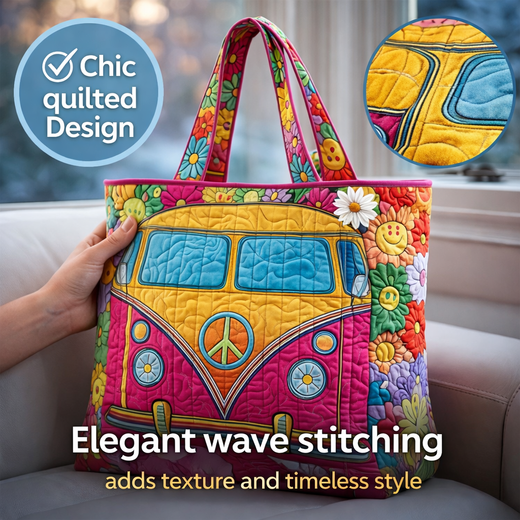 Retro Hippie Van Quilted Tote Boho Style Meets Everyday Function