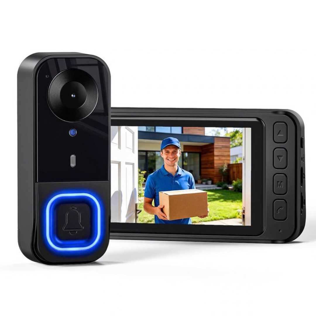 EntryView 1080P Video Doorbell with 4.3 Indoor Screen No App or Home Wi-Fi