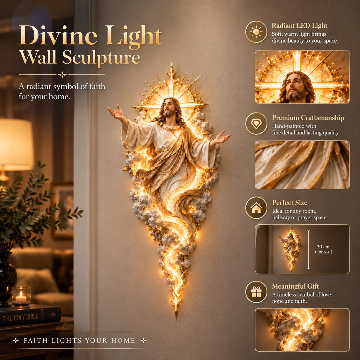 ✝️ Light of the World Jesus Wall Sculpture – A Radiant Symbol of Faith for the Home