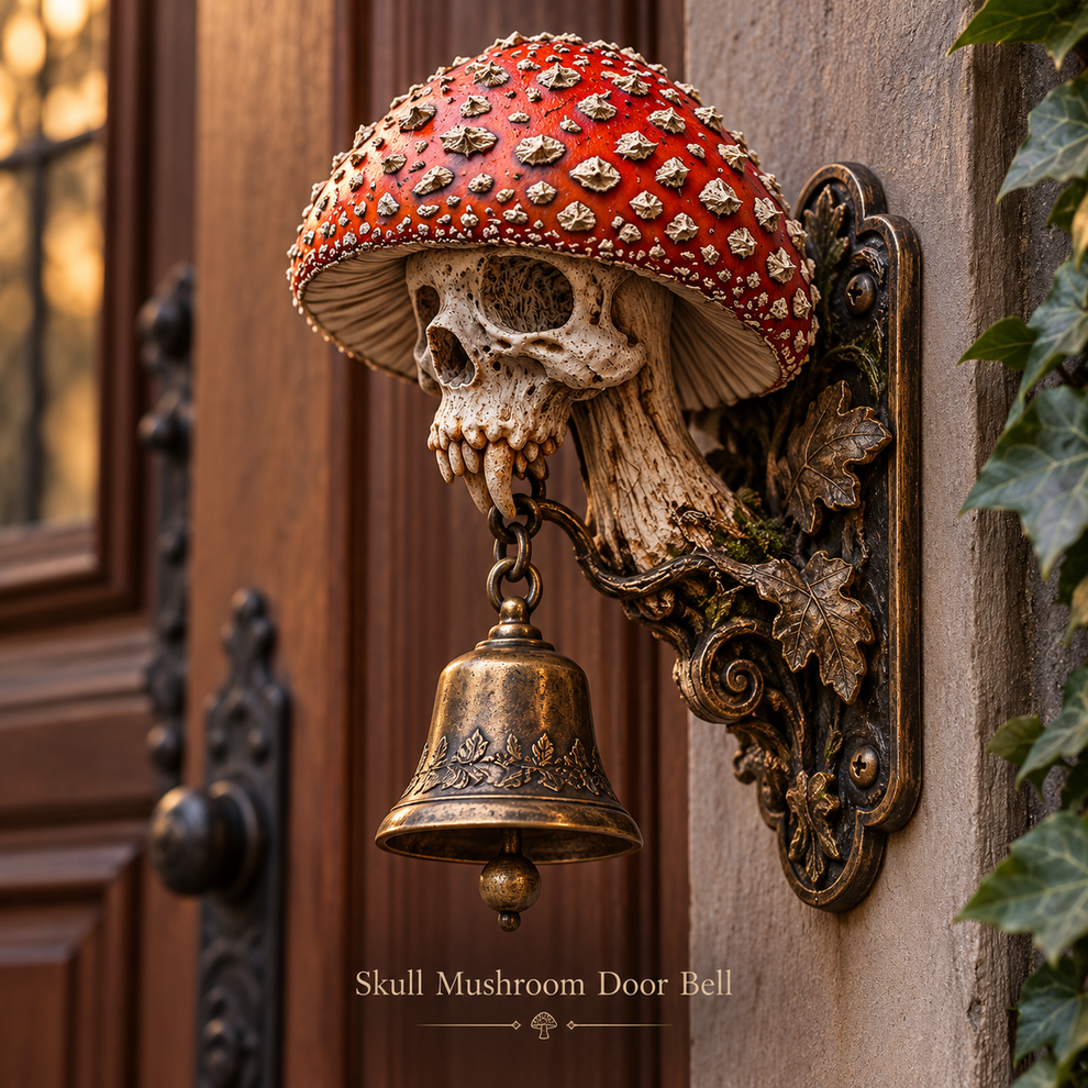 💀🍄 Skullcap Guardian™ – Gothic Mushroom Skull Door Bell with Vintage ...