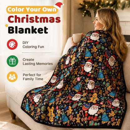DIY Christmas Coloring Blanket Santa & Gingerbread Man Holiday Throw