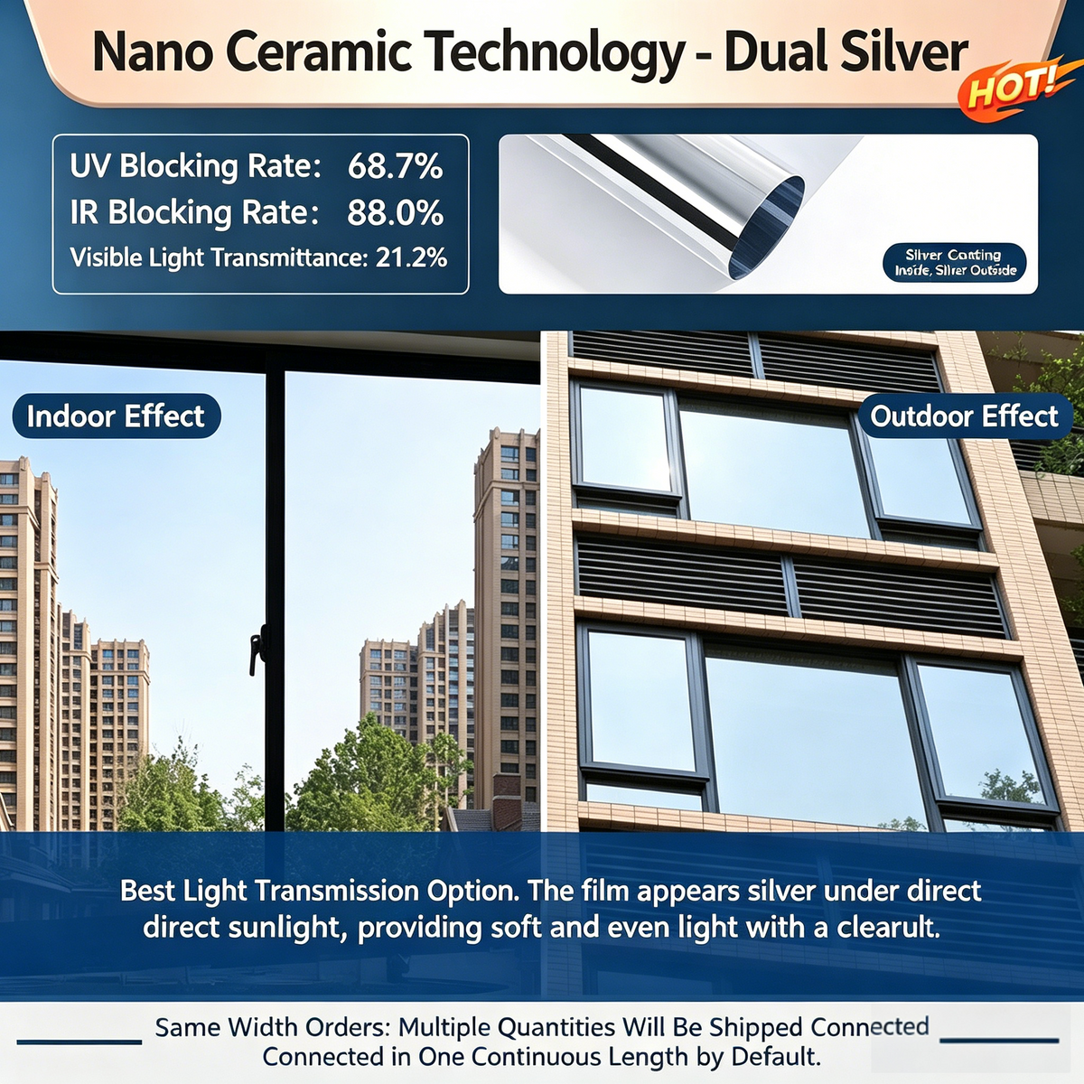 One-Way Privacy Window Film Daytime Mirror Effect, Heat Blocking & UV Protection