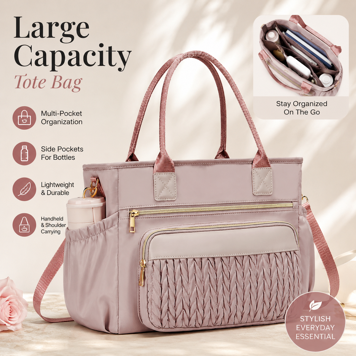 Stylish Insulated Lunch Tote Bag for Women Leakproof Cooler Bag with Multiple Pockets & Adjustable Shoulder Strap