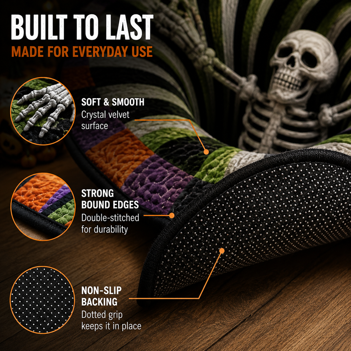 Halloween 3D Bottomless Illusion Rug Skeleton Pit Non-Slip Crystal Velvet Mat