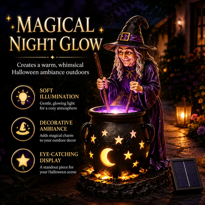 Halloween Witch Glowing Cauldron Solar Light Spooky LED Outdoor Garden Decoration for Yard & Patio