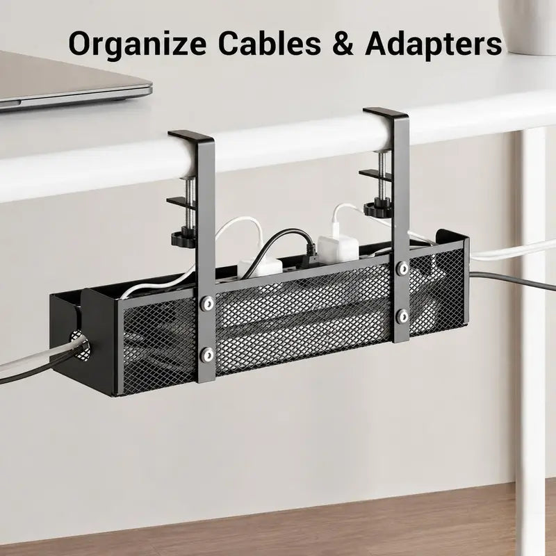 No-Drill Under Desk Cable Organizer Hide Cables & Power Strips for a Cleaner Workspace