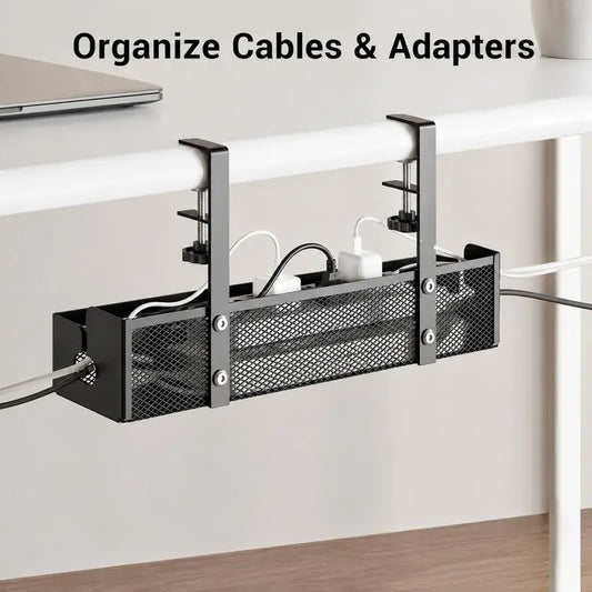 No-Drill Under Desk Cable Organizer Hide Cables & Power Strips for a Cleaner Workspace