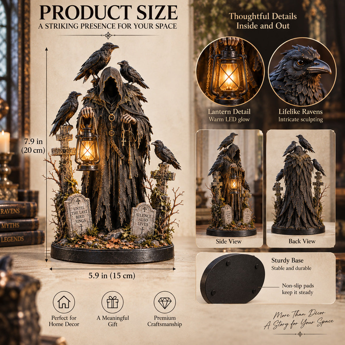 Keeper of the Last Light Raven Guardian Lantern Statue