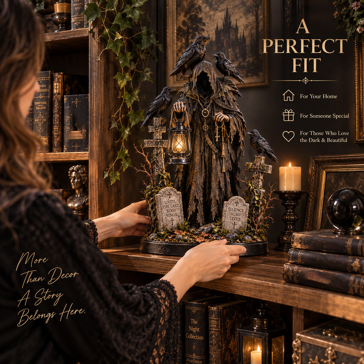 Keeper of the Last Light | Lighted Raven Guardian Gothic Statue